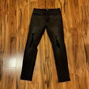 Hollister Advanced Stretch Skinny Ripped Distressed Black Jeans 32 X 34